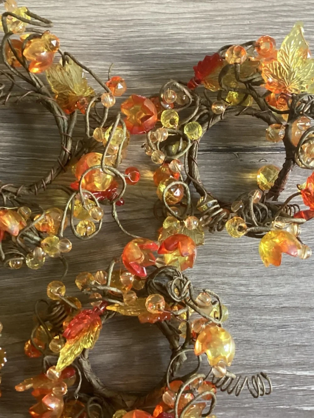 5 Beaded Amber Lucite Fall Leafs Flowers Grapevine Cluster Napkin Candle Rings